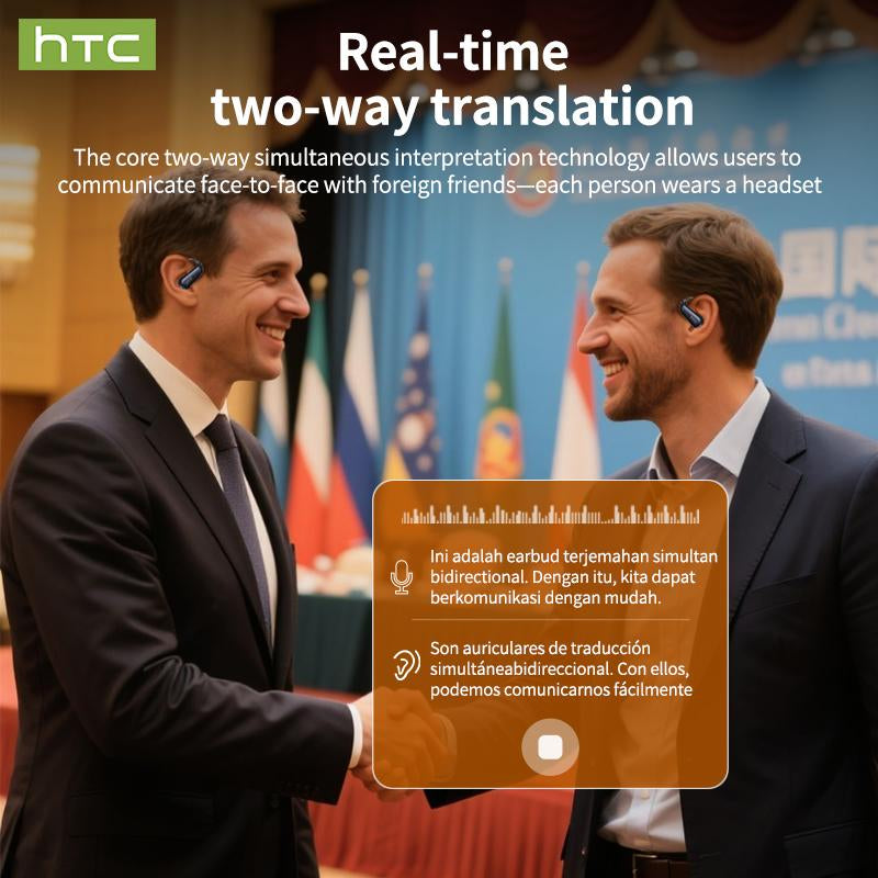 HTC NE38 OWS Wireless Translation Earbuds - Experience Seamless Communication with Real-Time Translation in 134 Languages, Bluetooth 6.0 Connectivity, and Superior HIFI Sound Quality - Perfect for Office, Sports, Study, and Audio Calls