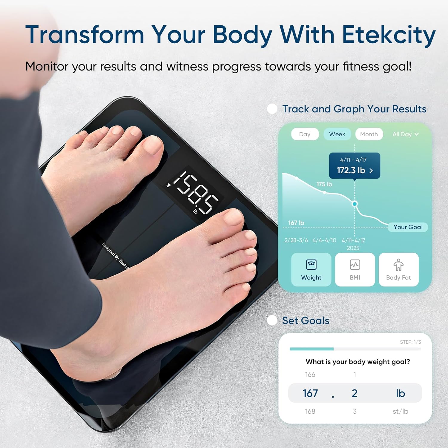 Advanced Smart Body Scale - Accurate Digital Weighing with BMI, Body Fat, Muscle Mass Tracking & Bluetooth Sync for Home Health Management
